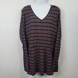 Lane Bryant Shirt Women Plus 18/20 Stripe Cinch Elastic Waist Stretch /A217